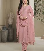 Light pink silk blend embroidered readymade salwar suit