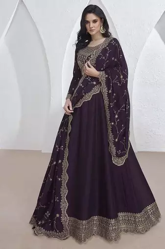 Purple vichitra silk embroidered readymade salwar kameez