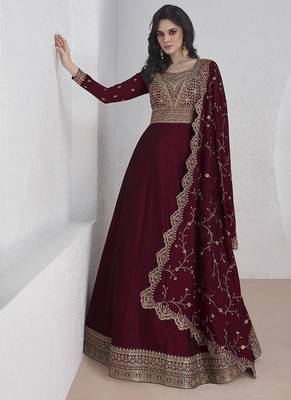 Maroon vichitra silk embroidered readymade salwar kameez 1