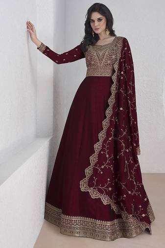Maroon vichitra silk embroidered readymade salwar kameez