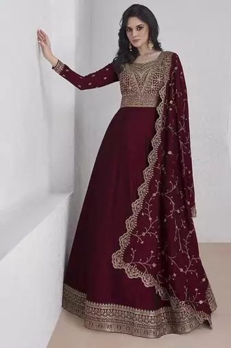 Maroon vichitra silk embroidered readymade salwar kameez