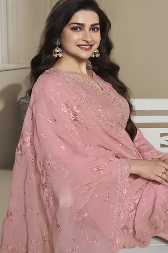 Light pink silk blend embroidered readymade salwar suit