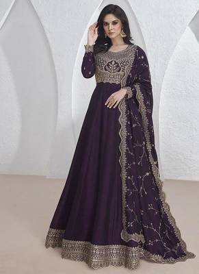 Purple vichitra silk embroidered readymade salwar kameez 2
