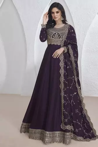 Purple vichitra silk embroidered readymade salwar kameez