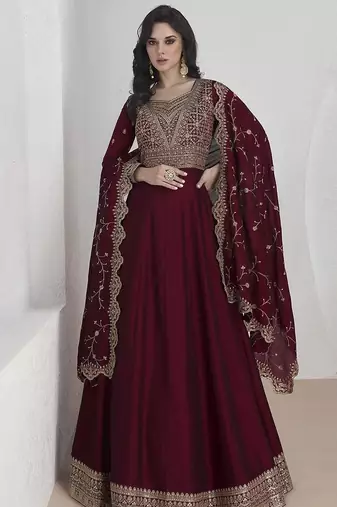 Maroon vichitra silk embroidered readymade salwar kameez