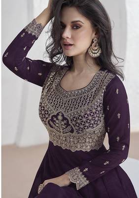 Purple vichitra silk embroidered readymade salwar kameez 3