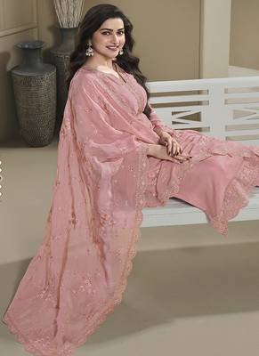 Light pink silk blend embroidered readymade salwar suit 3