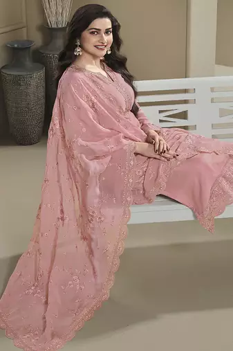 Light pink silk blend embroidered readymade salwar suit