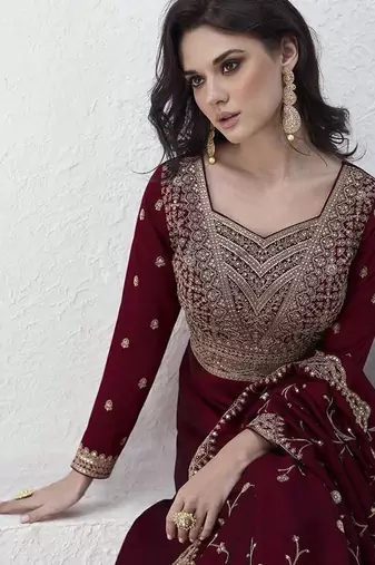 Maroon vichitra silk embroidered readymade salwar kameez