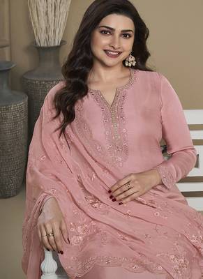 Light pink silk blend embroidered readymade salwar suit 4