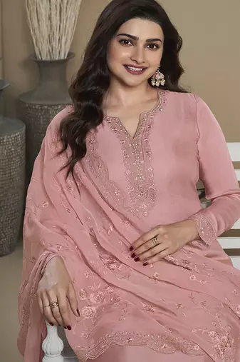 Light pink silk blend embroidered readymade salwar suit
