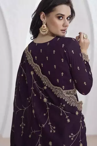 Purple vichitra silk embroidered readymade salwar kameez