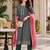  women's kalamkari print straight side slit kurta pant set with organza dupatta