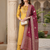  women's art silk  embroidered straight side slit kurta set with dupatta