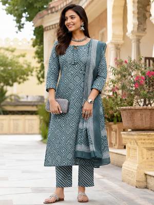 women's straight side slit  mirror work  kurta pant set with digital mal dupatta 1