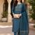 women's blue sequin embroidery kurta set with jacquard dupatta