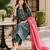  women's kalamkari print straight side slit kurta pant set with organza dupatta