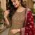 women's beige art silk  heavy embroidered kurta set with dupatta