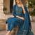 women's blue sequin embroidery kurta set with jacquard dupatta
