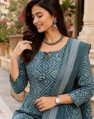 women's straight side slit  mirror work  kurta pant set with digital mal dupatta 4