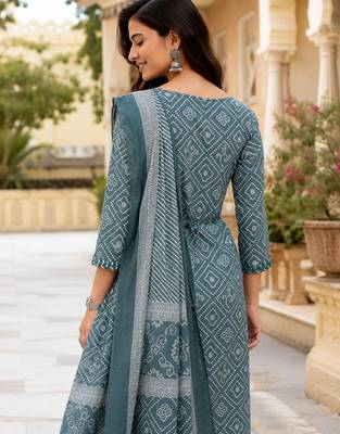 women's straight side slit  mirror work  kurta pant set with digital mal dupatta 5