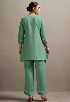 Green pure cotton schiffli embroidered straight co-ord set 2