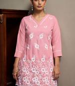 Pink pure cotton schiffli embroidered straight co-ord set