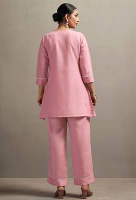Pink pure cotton schiffli embroidered straight co-ord set 3