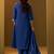Navy blue pure cotton embroidered thread work ethnic kurta set with matching dupatta