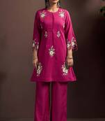 Dark pink embroidered roman silk co-ord set