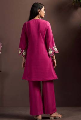 Dark pink embroidered roman silk co-ord set 2