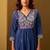Navy blue pure cotton embroidered thread work ethnic kurta set with matching dupatta