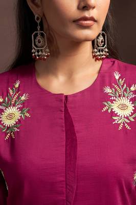 Dark pink embroidered roman silk co-ord set 5