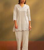 Cream pure cotton schiffli co-ord set