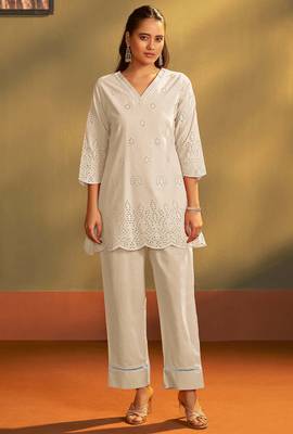 Cream pure cotton schiffli co-ord set 2