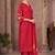 Red chinon embroidered dots printed ethnic kurta set with matching dupatta