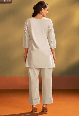 Cream pure cotton schiffli co-ord set 4