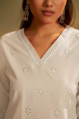 Cream pure cotton schiffli co-ord set