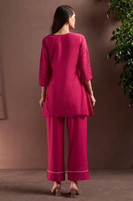 Dark pink pure cotton schiffli co-ord set 2
