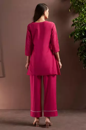 Dark pink pure cotton schiffli co-ord set