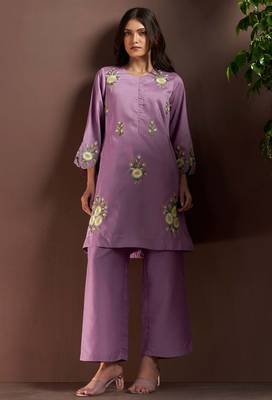 Lilac embroidered roman silk co-ord set 1