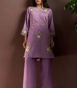 Lilac embroidered roman silk co-ord set