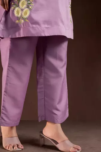 Lilac embroidered roman silk co-ord set