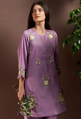 Lilac embroidered roman silk co-ord set 4