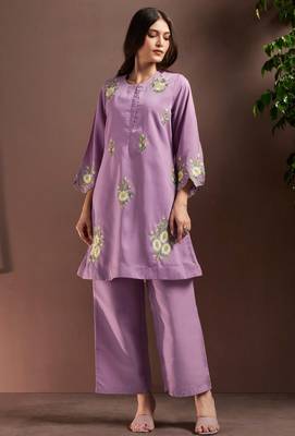 Lilac embroidered roman silk co-ord set 5