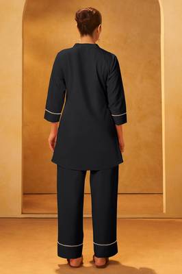 Women black pure cotton embroidered straight kurta co-ord set 2