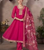 Pink georgette embroidered sequins work ethnic kurta set with matching dupatta