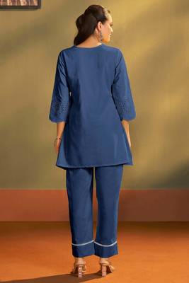 Pure cotton dark blue schiffli co-ord set 2