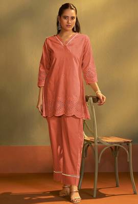 Pure cotton rust schiffli co-ord set 1