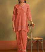 Pure cotton rust schiffli co-ord set